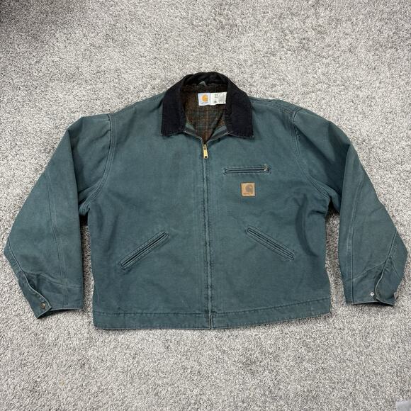 Vintage Carhartt J43HTG Detroit Zip Jacket Hunter Green Blanket Lined Size 2XL - Picture 1 of 15